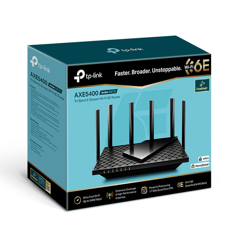 TP-Link Archer AXE75/TXU20 wireless router Gigabit Ethernet Tri-band (2.4 GHz / 5 GHz / 6 GHz) Black