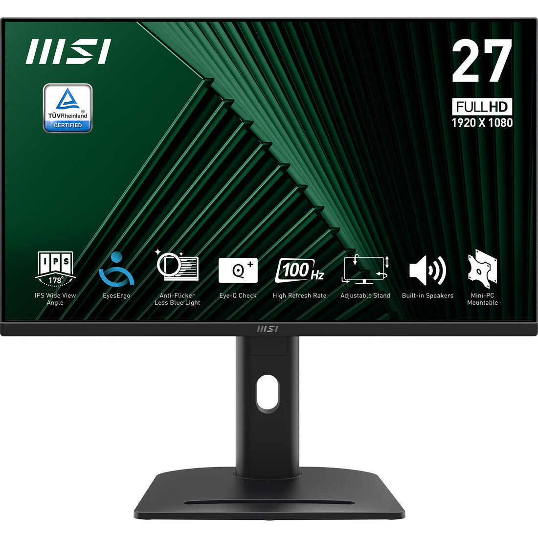 MSI PRO MP275PG 27 Inch Monitor, FHD (1920 x 1080), 100Hz, IPS, 1ms, 1x HDMI 1.4b, 1x DP 1.2a output, 1x