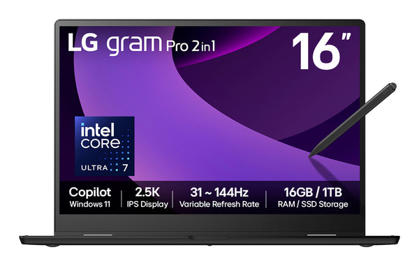 LG Gram Pro 2in1 Hybrid AI 2-in-1 16" 2-in-1 Laptop (16T90TP-G.AA78A1) - Intel Core Ultra 7 255H, 16GB RAM, 1TB SSD, Windows 11 Home