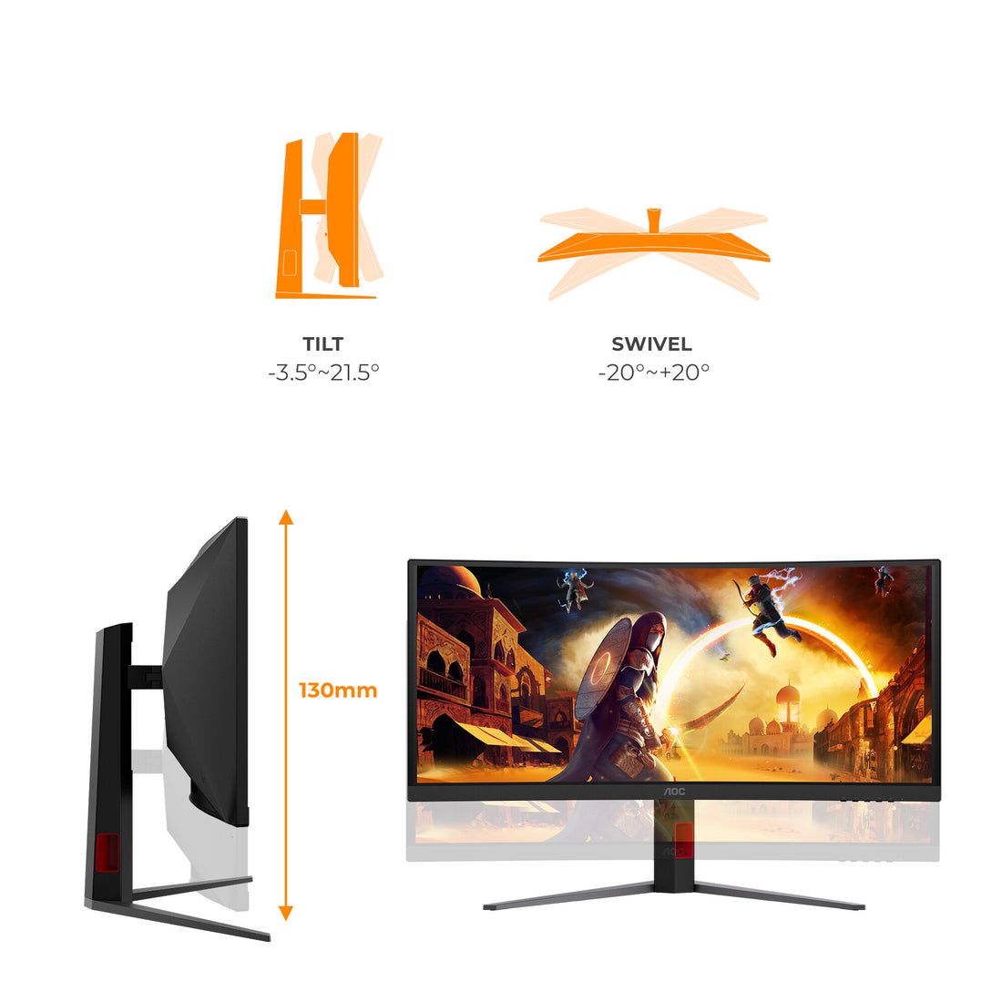AOC G4 CU34G4ZCA computer monitor 34" 3440 x 1440 pixels Wide Quad HD Black, Red - image 4
