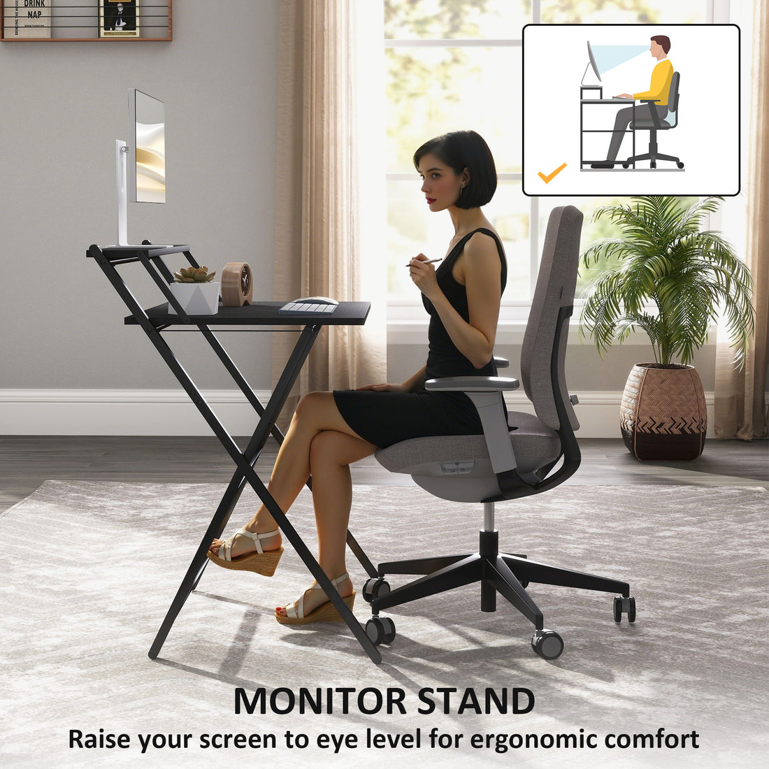 HOMCOM 70 cm Folding Computer Desk with Monitor Shelf - Black
