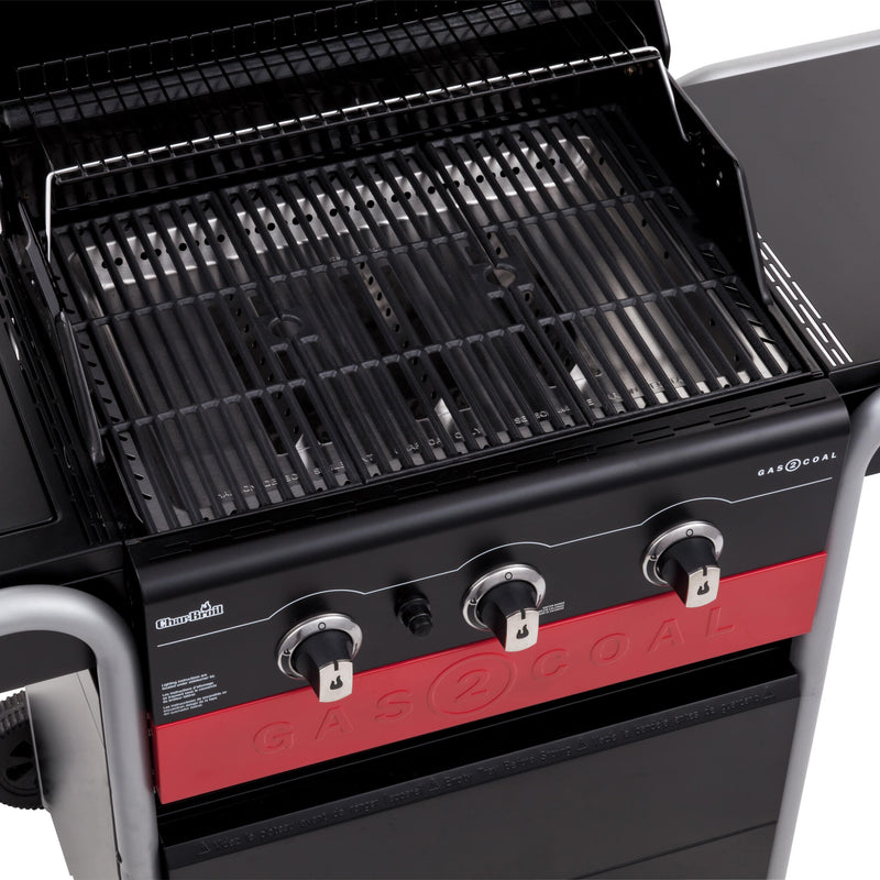 Char-Broil GAS2COAL 330 Grill Cooking station Charcoal + Natural gas Black, Red, Stainless steel