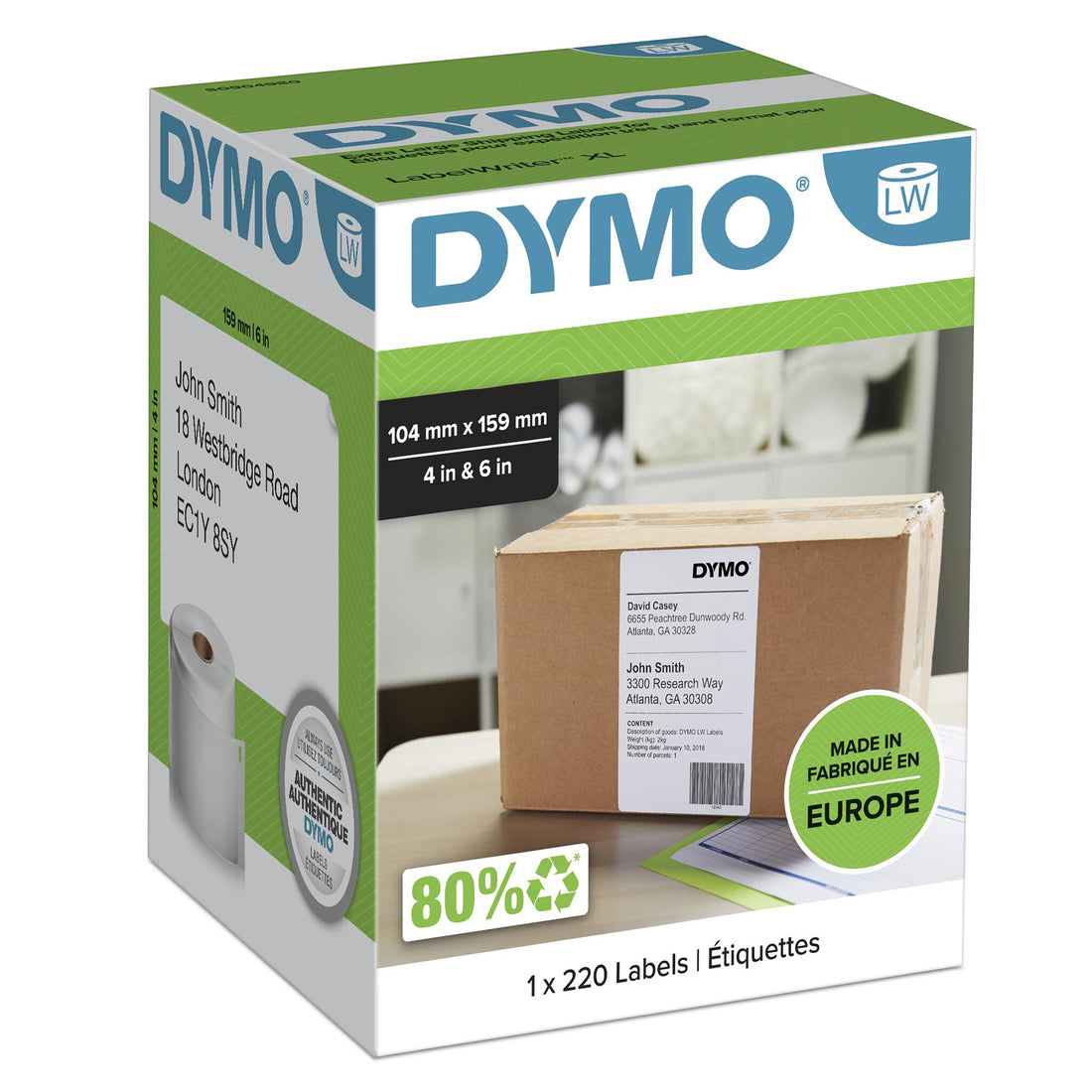 DYMO Authentic LabelWriter Extra Large Shipping Labels | 104 mm x 159 mm | Self Adhesive | Roll of 220