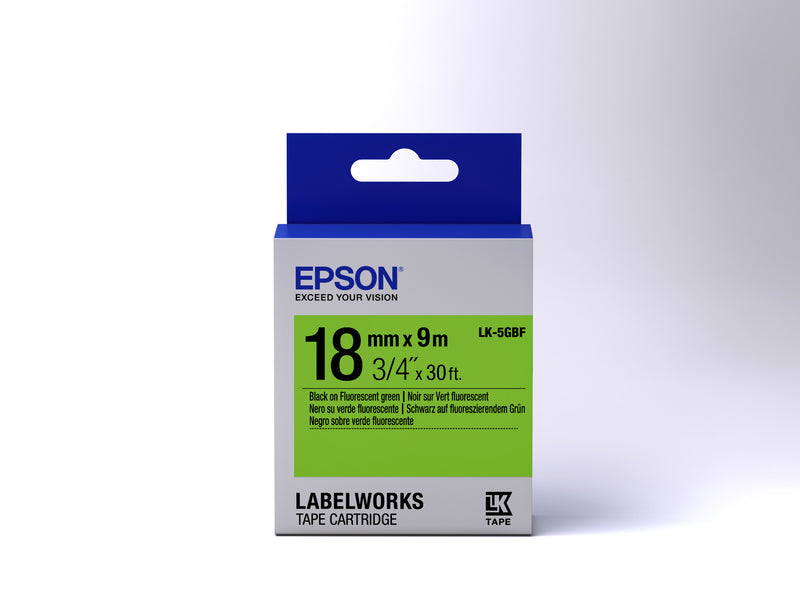 Epson Label Cartridge Fluorescent LK-5GBF Black/Green 18mm (9m)