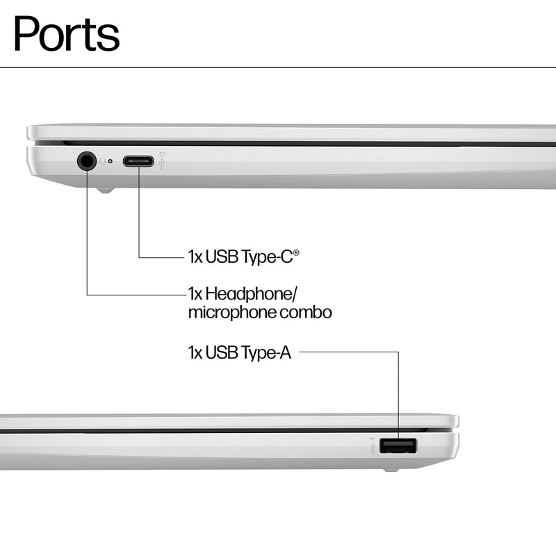 HP Chromebook 14a-nf0002na Intel® N N100 35.6 cm (14") HD 4 GB LPDDR5-SDRAM 128 GB eUFS Wi-Fi 6E (802.11ax) ChromeOS Silver
