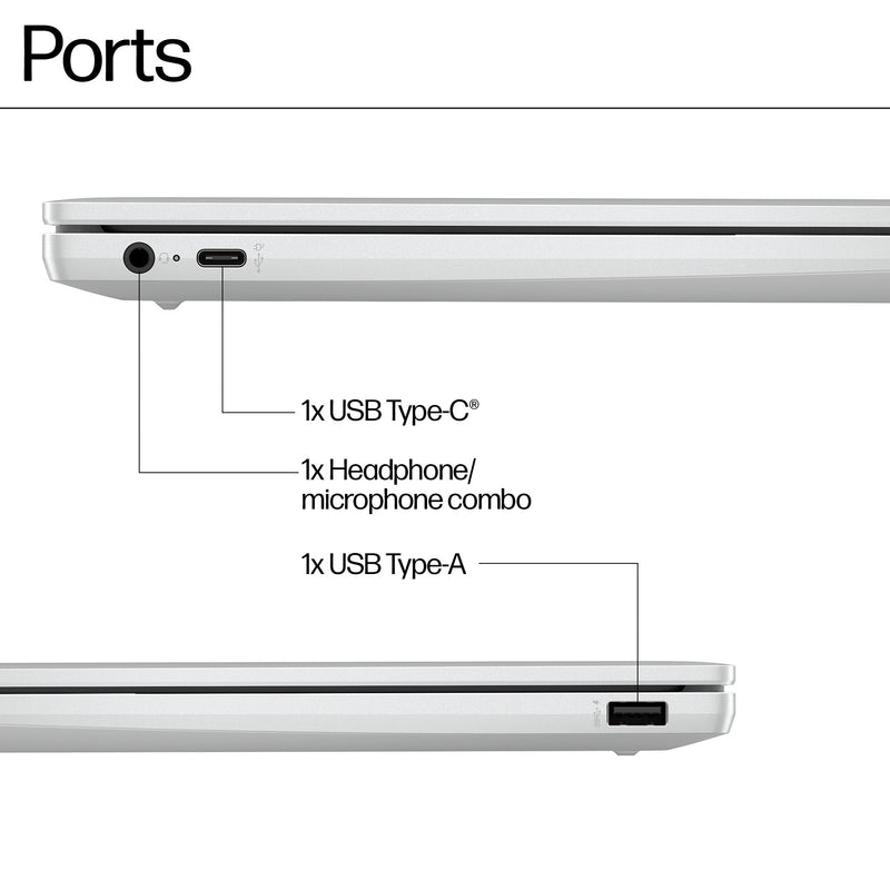 HP Chromebook 14a-nf0002na Intel® N N100 35.6 cm (14") HD 4 GB LPDDR5-SDRAM 128 GB eUFS Wi-Fi 6E (802.11ax) ChromeOS Silver