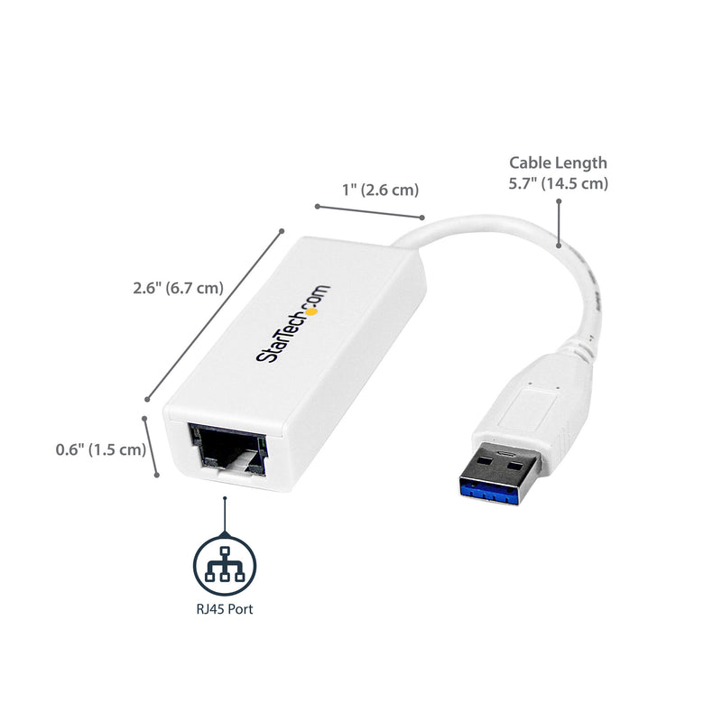 StarTech.com USB 3.0 to Gigabit Ethernet Network Adapter, 10/100/1000 Mbps, USB to RJ45, USB 3.0 to LAN Adapter, USB 3.0 Ethernet Adapter (GbE), TAA Complaint
