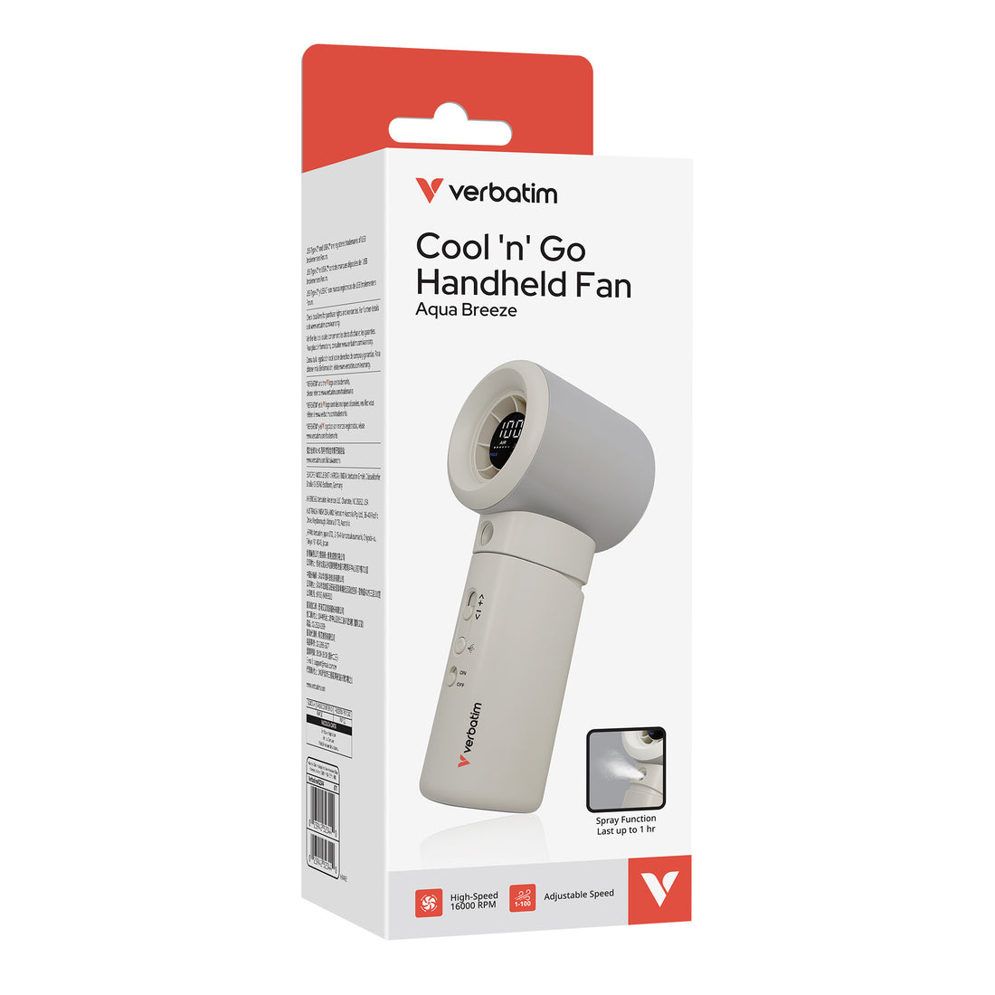 Verbatim Cool 'n' Go Aqua Breeze Handheld Fan, Portable Cooling with Refreshing Mist Spray - White/Silver - image 3