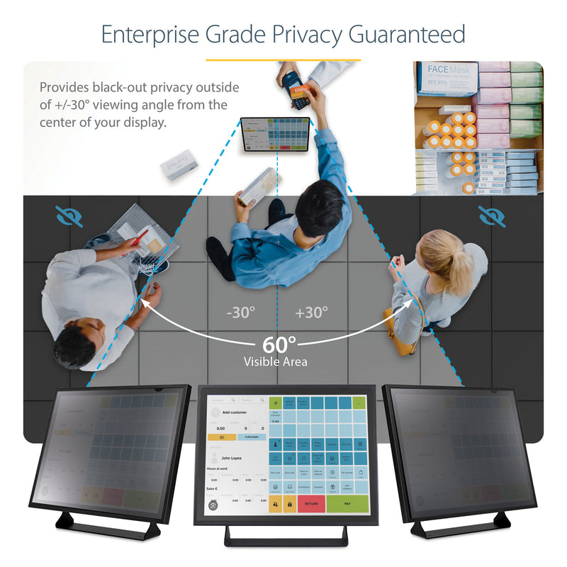 StarTech.com 17-inch 5:4 Computer Monitor Privacy Filter, Anti-Glare Privacy Screen w/51% Blue Light Reduction, Monitor Screen Protector w/+/- 30 Deg. Viewing Angle