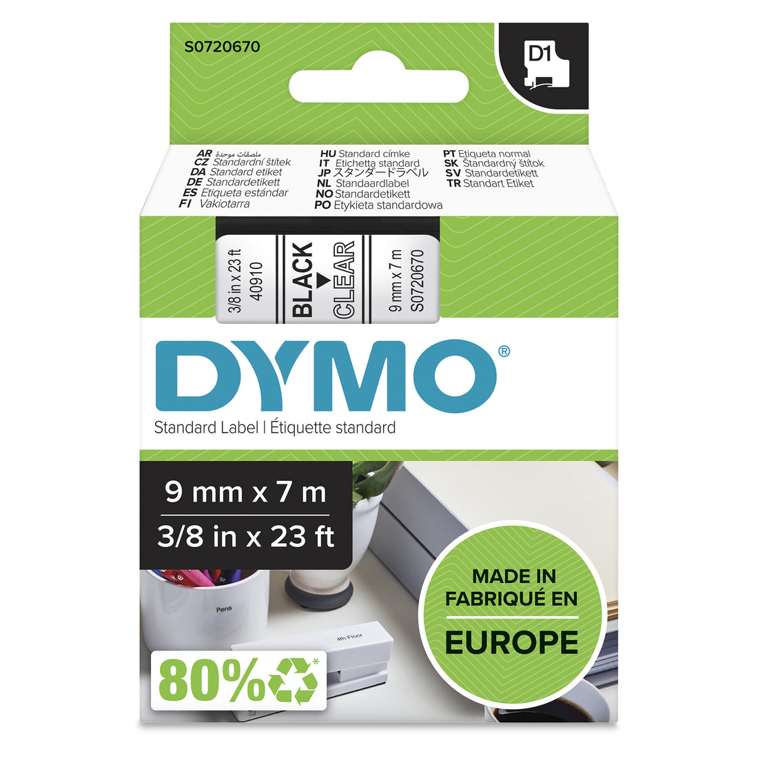 DYMO Authentic D1 Labels | Black Print on Clear Tape | 9 mm x 7 m | Self-Adhesive Labels for LabelManager