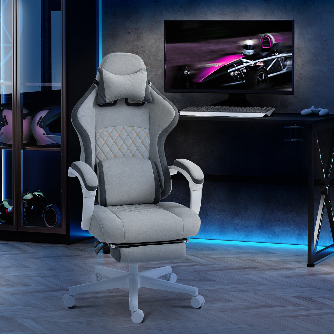 HOMCOM Gaming Chair, Gamer Computer Chair with Footrest, High Back, Lumbar Support, Adjustable Height, Swivel Wheels for Home Office, Grey