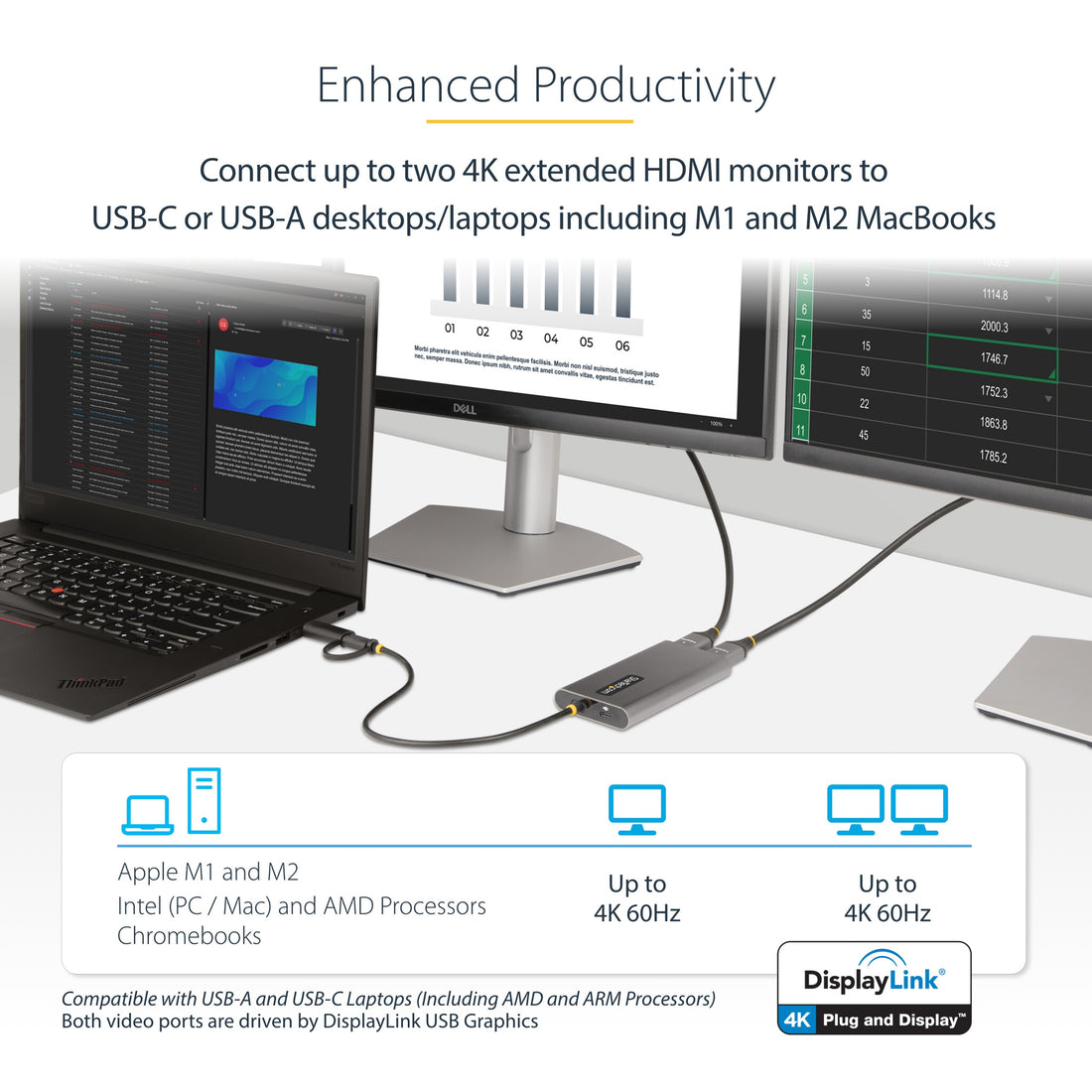 StarTech.com USB-C to Dual-HDMI Adapter - USB-C or A to 2x HDMI - 4K 60Hz - 100W Power Delivery Pass-Through - image 8