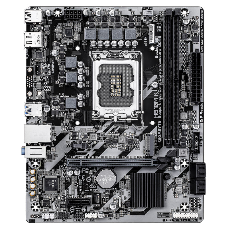 GIGABYTE H810M K Motherboard - Intel Core Ultra (Series 2) CPUs, 3+1+2 Phases VRM, up to 6400MHz DDR5, 1xPCIe 4.0 M.2, 1GbE LAN, USB 3.2 Gen 1
