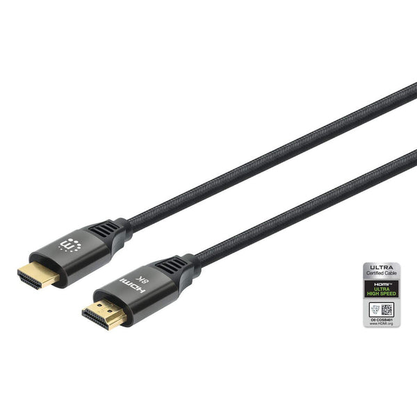 Manhattan Certified HDMI 8K@60Hz Cable with Ethernet, 2m, Suitable for ALL 8K, 4K & 1080p/HD Uses, 4K@120Hz, Black, Ultra High Speed, Lifetime Warranty, Equivalent to HDMI21-CBL-8K60-2M / HDMM21V2M
