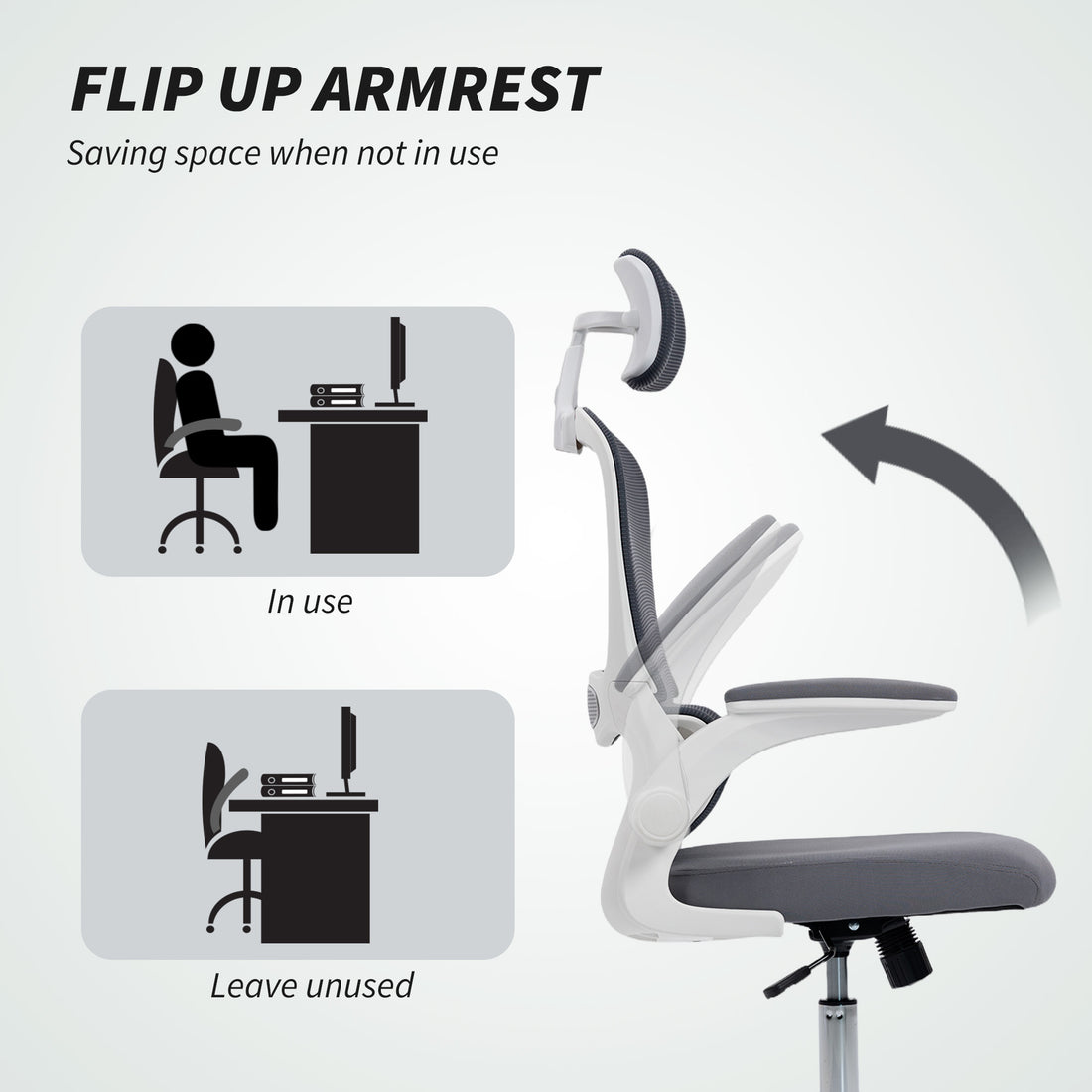 HOMCOM Mesh Back Office Chair, with Lumbar Support - Charcoal Grey