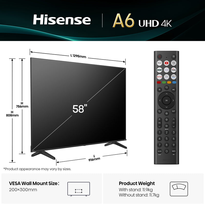Hisense 58" A6QTUK 4K Ultra HD Smart TV with Freely