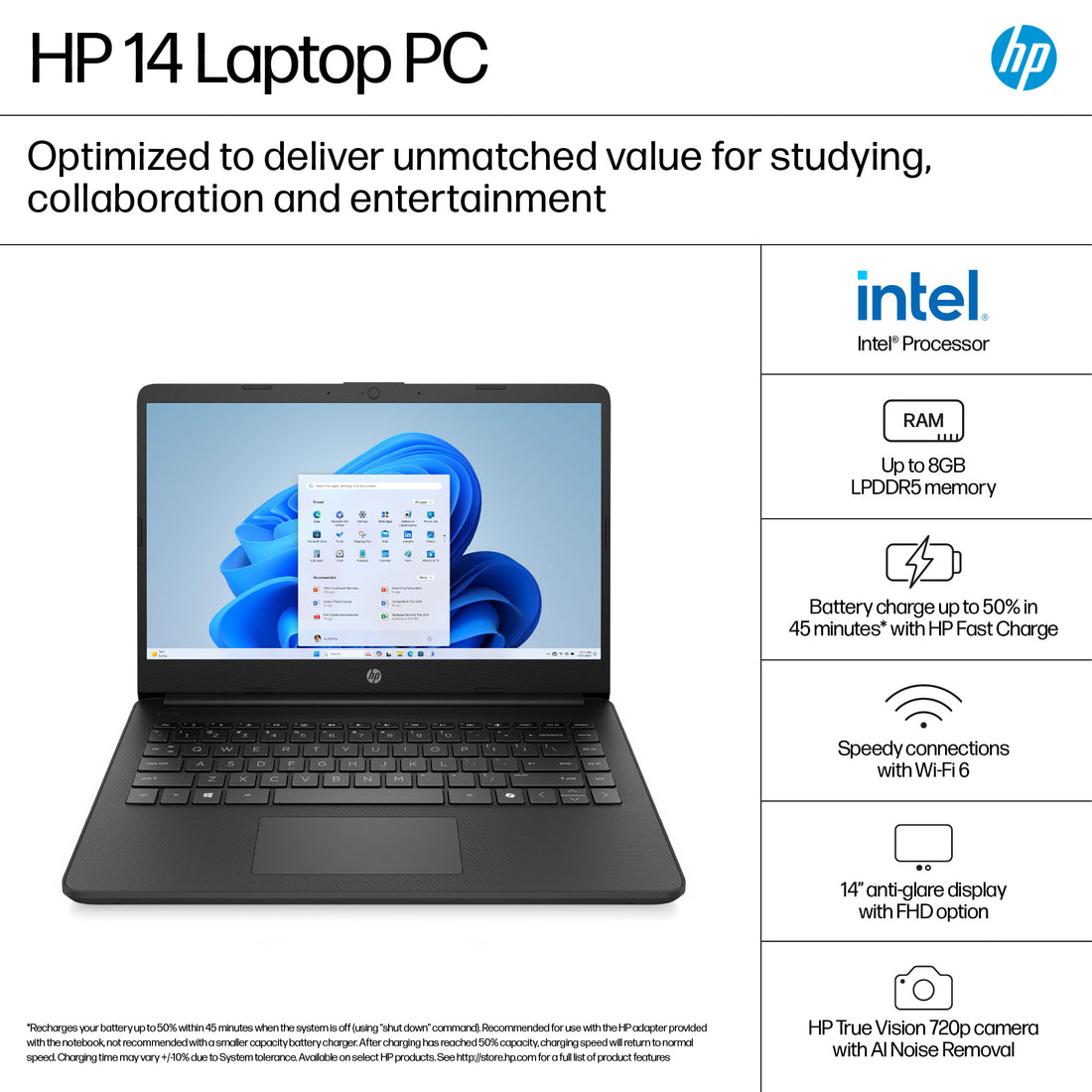HP 14-dq6000na 14" Laptop (BQ7T1EA) - Intel N150, 4GB RAM, 128GB UFS, Windows 11 Home S