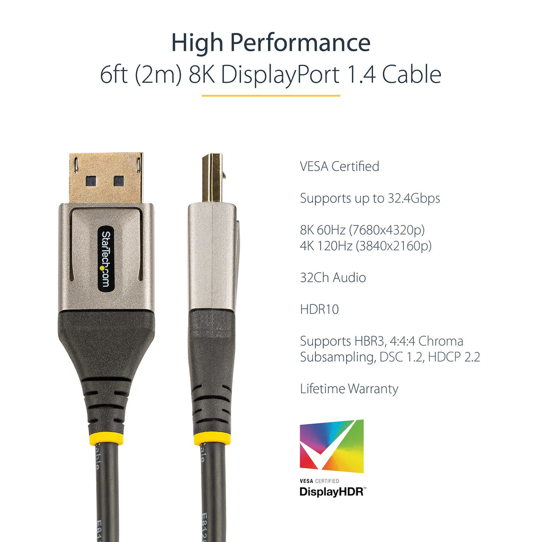 StarTech.com 6ft (2m) VESA Certified DisplayPort 1.4 Cable - 8K 60Hz HDR10 - Ultra HD 4K 120Hz Video - DP 1.4 - image 5