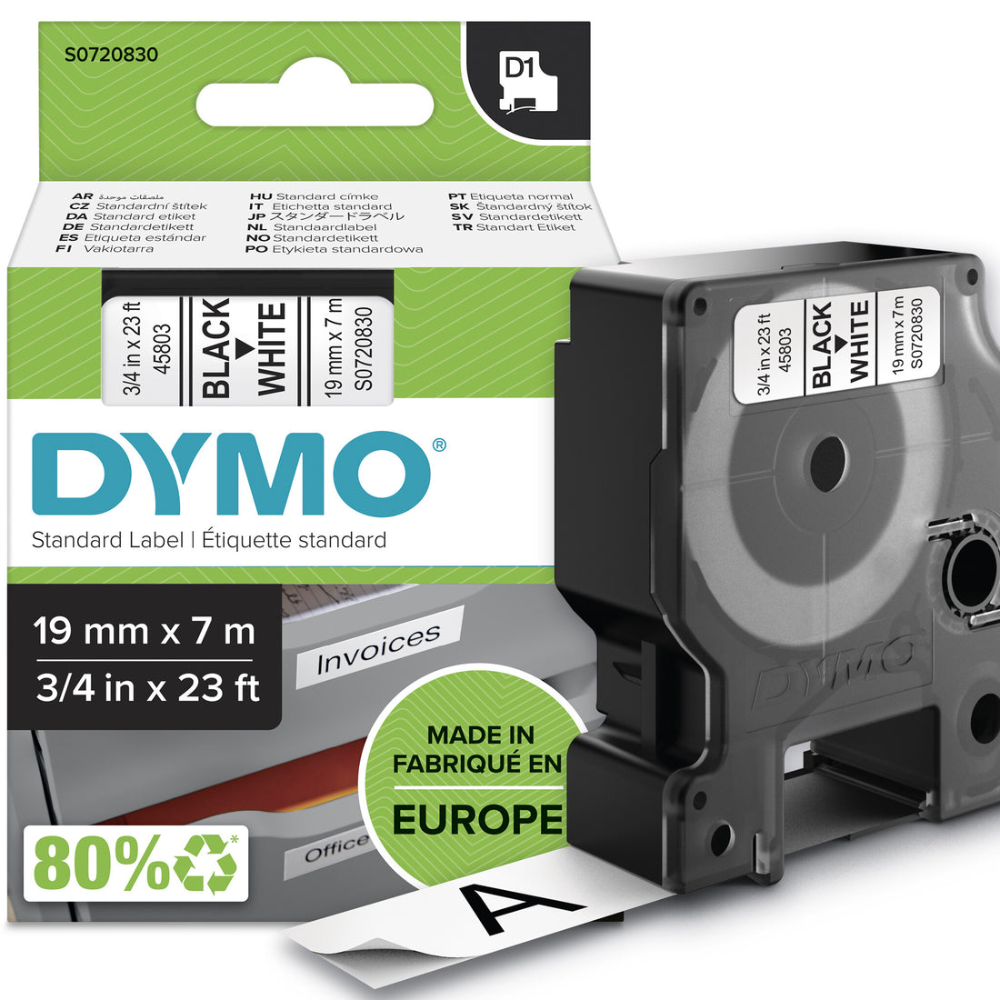DYMO Authentic D1 Labels | Black Print on White Tape | 19 mm x 7 m | Self-Adhesive Labels for LabelManager
