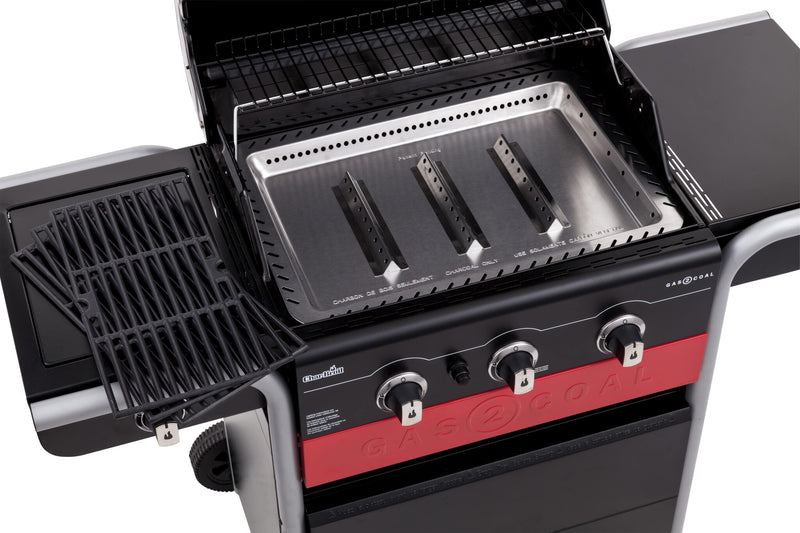 Char-Broil GAS2COAL 330 Grill Cooking station Charcoal + Natural gas Black, Red, Stainless steel