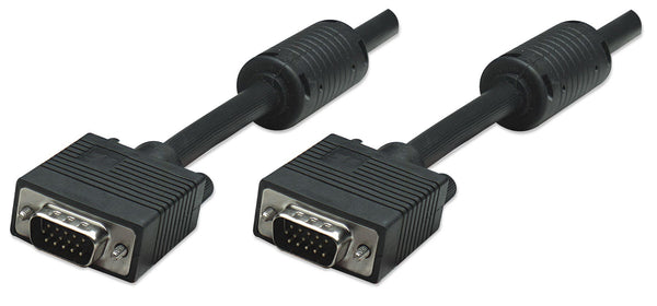 Manhattan VGA Monitor Cable with Ferrite Cores, 1.8m, HD15 Male to Male, Higher SVGA Specification, Fully Compatible with VGA, Ferrite Cores Help Reduce EMI Interference, Fully Shielded, Black, Lifetime Warranty, Comparable to MXT101MMHQ