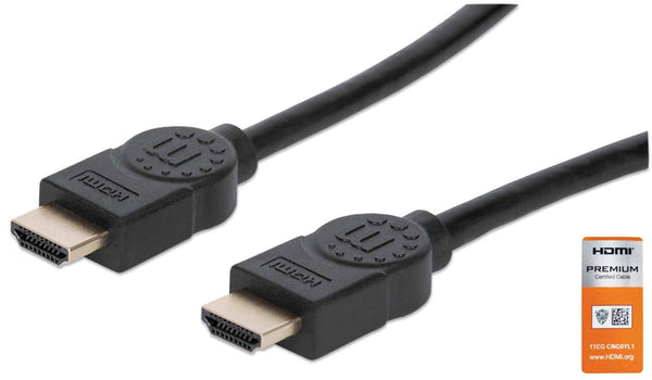 Manhattan Certified Premium HDMI 4K@60Hz Cable with Ethernet, 1m, Suitable for ALL 4K & 1080p/HD Uses - When Upgrading Now or Have It Ready for When You Need It, Black, High Speed, Lifetime Warranty, Equivalent to HDMM1MP