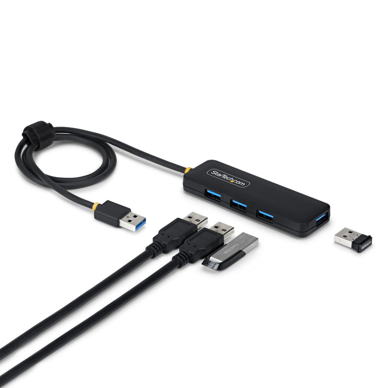StarTech.com 4-Port USB-A Hub, 5Gbps, Bus Powered, USB-A to 4x USB-A Mini Hub, Extra Long 2ft/61cm Host Cable, PCR Plastic, Portable Desktop / Laptop USB Hub