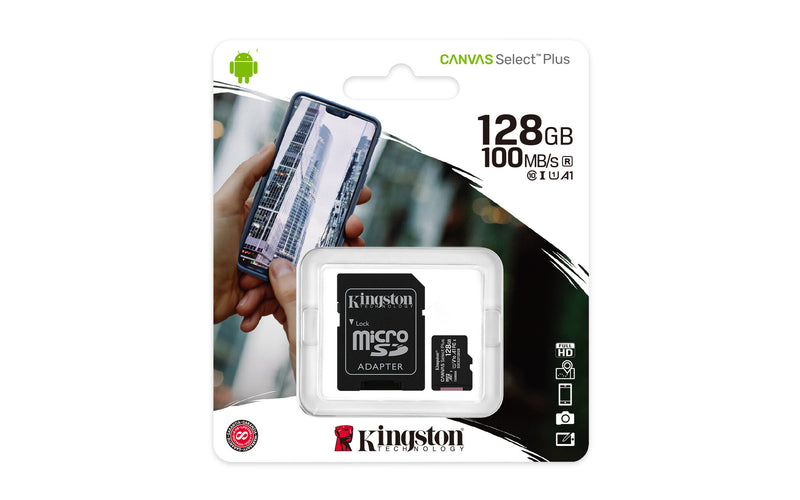Kingston Technology Canvas Select 128GB micSDXC Plus 100R A1 C10 Card + ADP