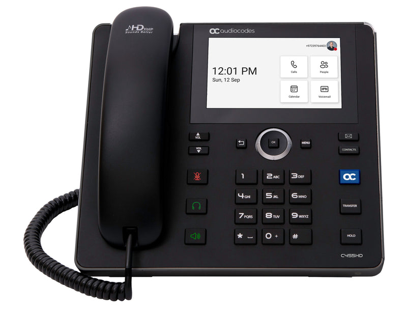 AudioCodes Teams C455HD IP-Phone PoE GbE with integrated BT, Dual Band Wi-Fi and an external power supply black