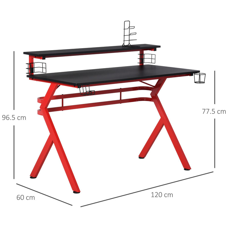 HOMCOM Gaming Desk Computer Table Ergonomics Workstation for Home Office with Cup & Speaker 120cm x 60cm x 96.5cm Black and Red