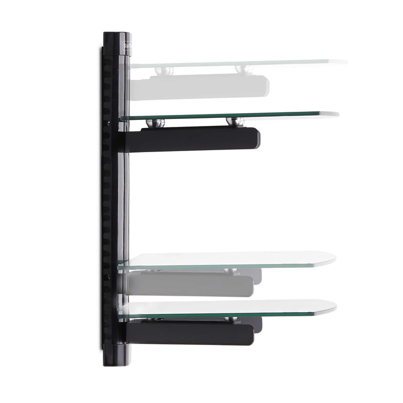 StarTech.com Dual Floating Wall-Mounted AV Shelves, Adjustable Height Shelf For Under TV, Organize A/V Equipment On Black Tempered Glass Shelves