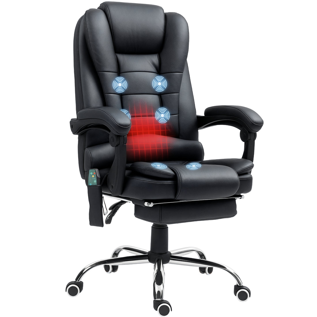 Vinsetto Office Chair with 6 Point Massage and Back Heat, PU Desk Chair with Footrest Adjustable Height and Swivel Wheels, Back Reclining, Black