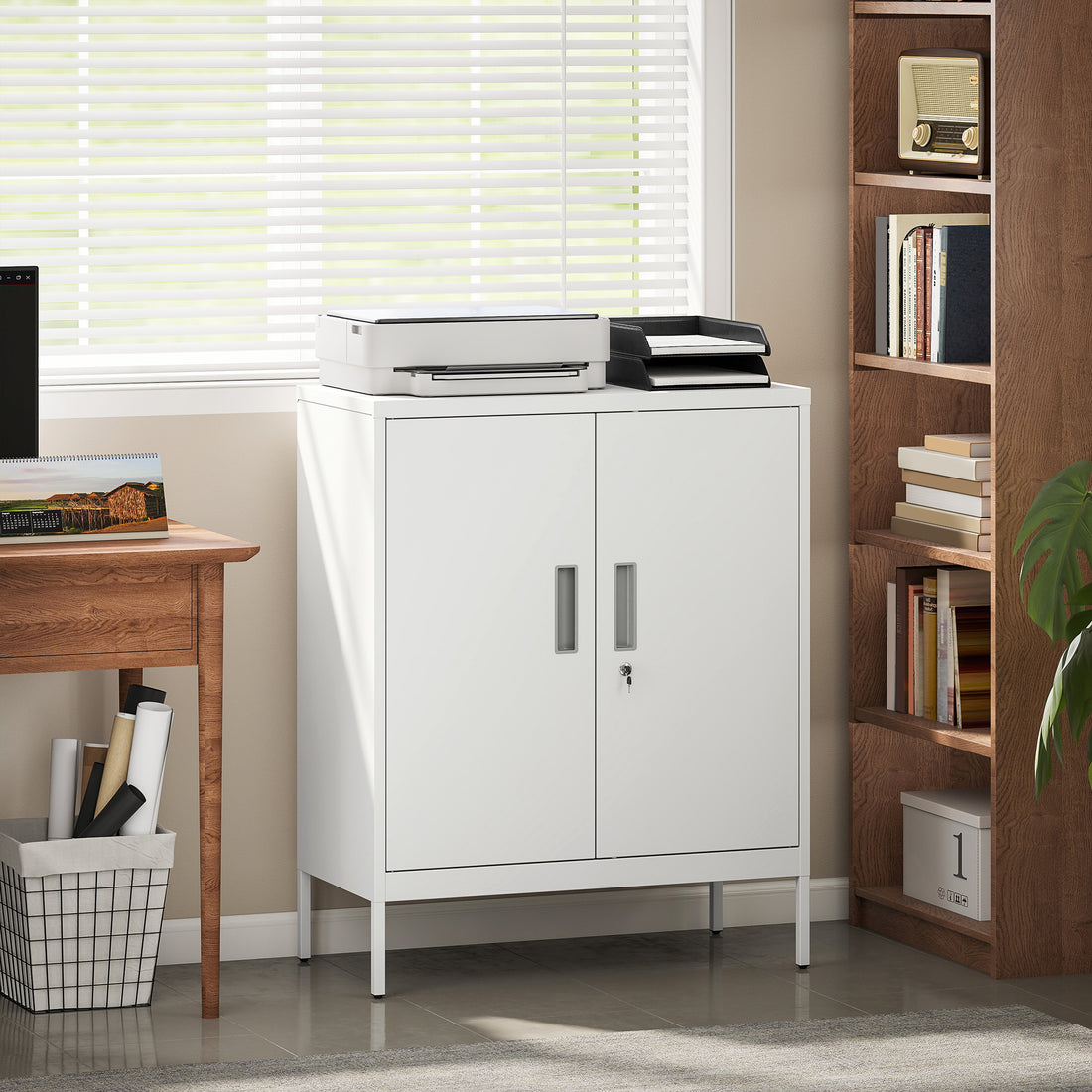 HOMCOM Metal Storage Cabinet with Lock and Adjustable Shelves - White