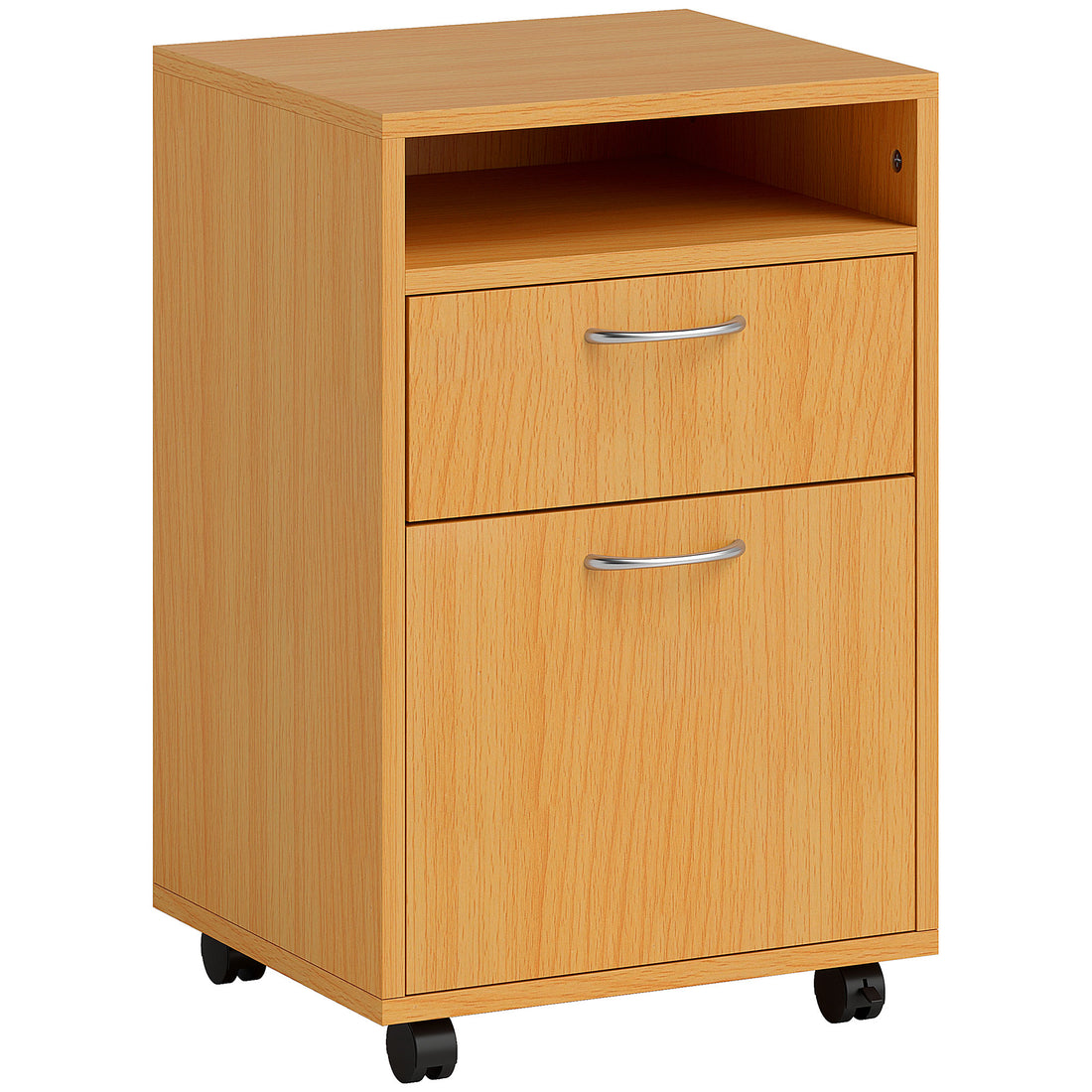 HOMCOM Filing Cabinet, Mobile File Cabinet with 2 Drawers, Office Home Organiser on Wheels, Natural Wood Finish