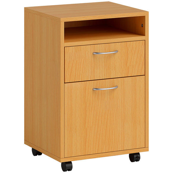 HOMCOM Filing Cabinet, Mobile File Cabinet with 2 Drawers, Office Home Organiser on Wheels, Natural Wood Finish