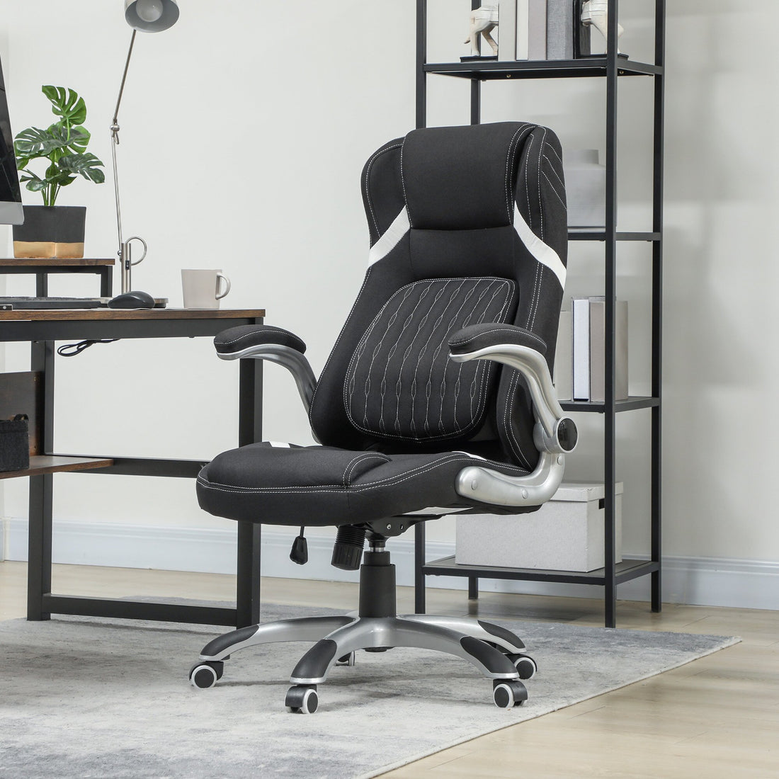 Vinsetto Linen-Look Office Chair, with Adjustable Height and Tension - Black
