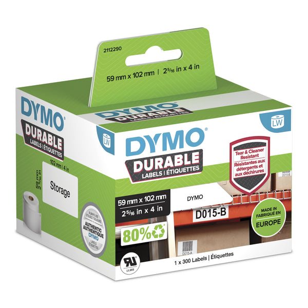 DYMO Authentic LabelWriter Durable Labels | 59mm x 102mm | White Poly | 300 Self-Adhesive Labels | High-Performance | For LabelWriter Label Makers