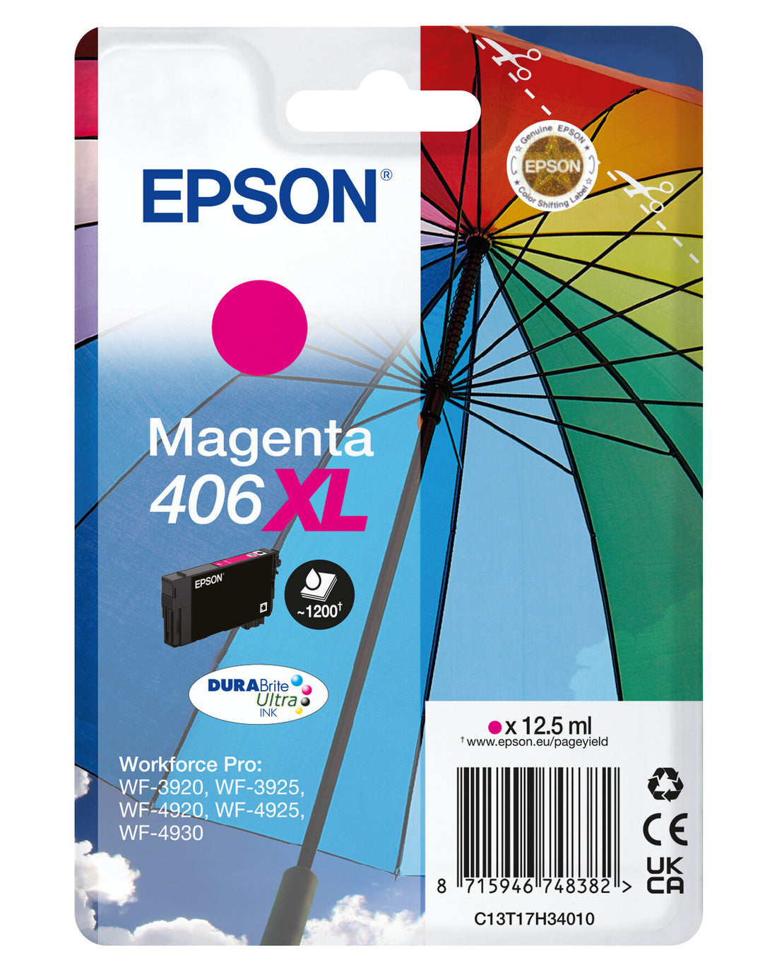 Epson Singlepack Magenta 406XL Umbrella DURABrite Ultra Ink