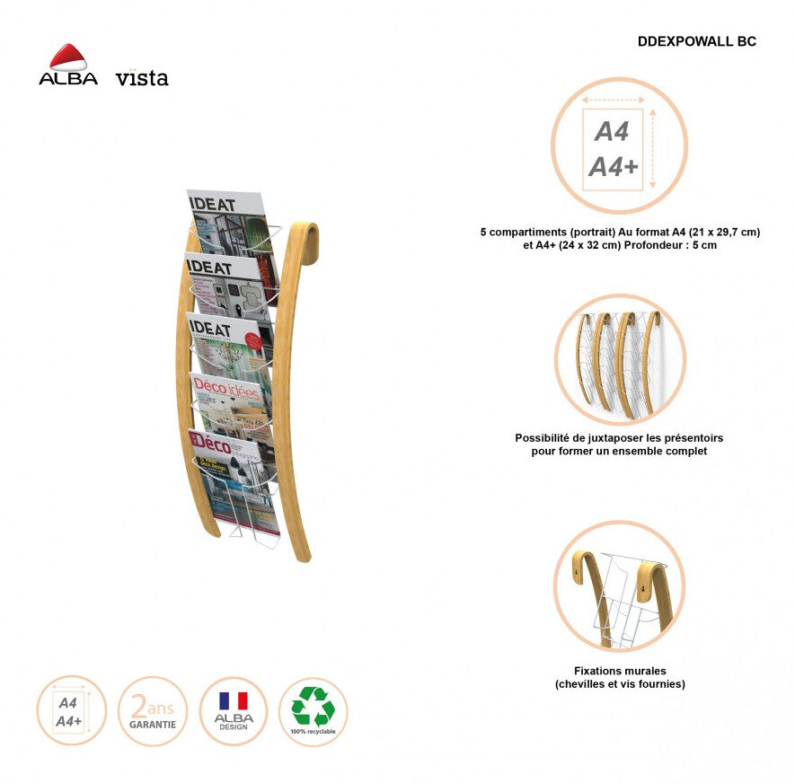 Alba 5-compartment wood and white wall display unit - image 9