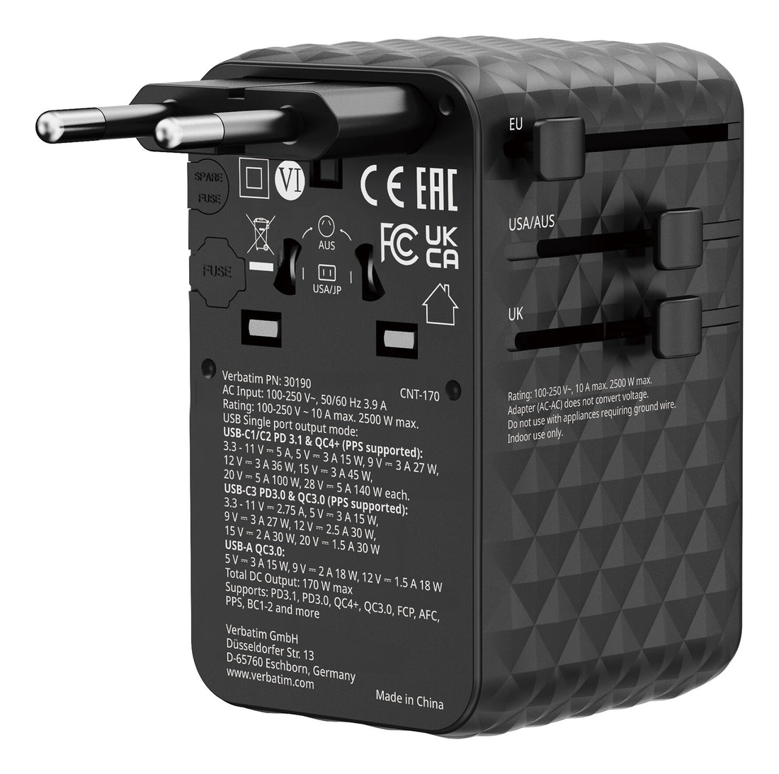Verbatim Charge 'n' Travel 170W Universal Travel Adapter Black - image 2