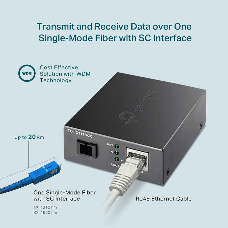 TP-Link 10/100 Mbps RJ45 to 100 Mbps Single-mode SC WDM Bi-Directional Fiber Converter