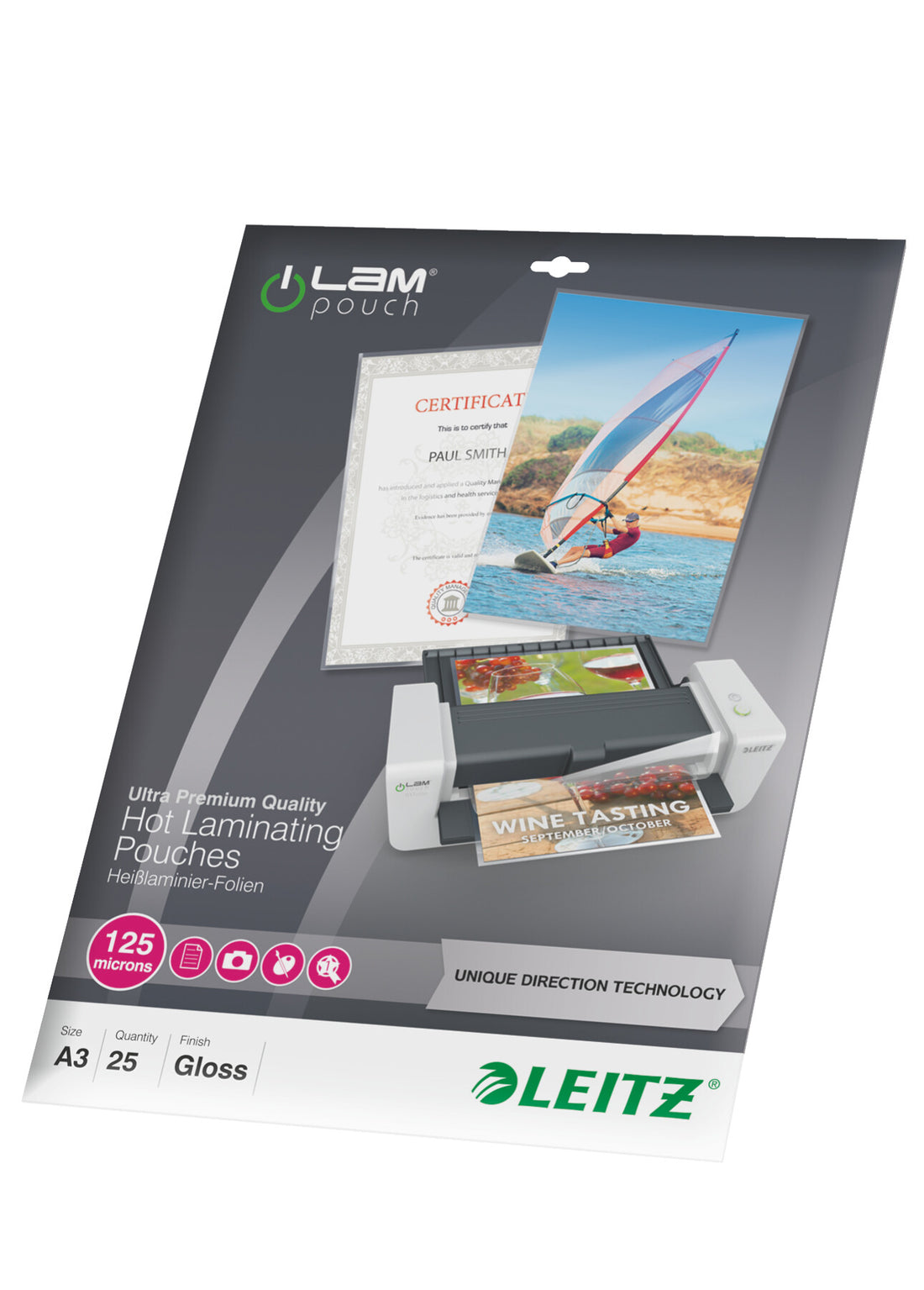 Leitz iLAM Ultra-premium Glossy A3 Laminating Pouches with UDT, 125 microns, Pack of 25