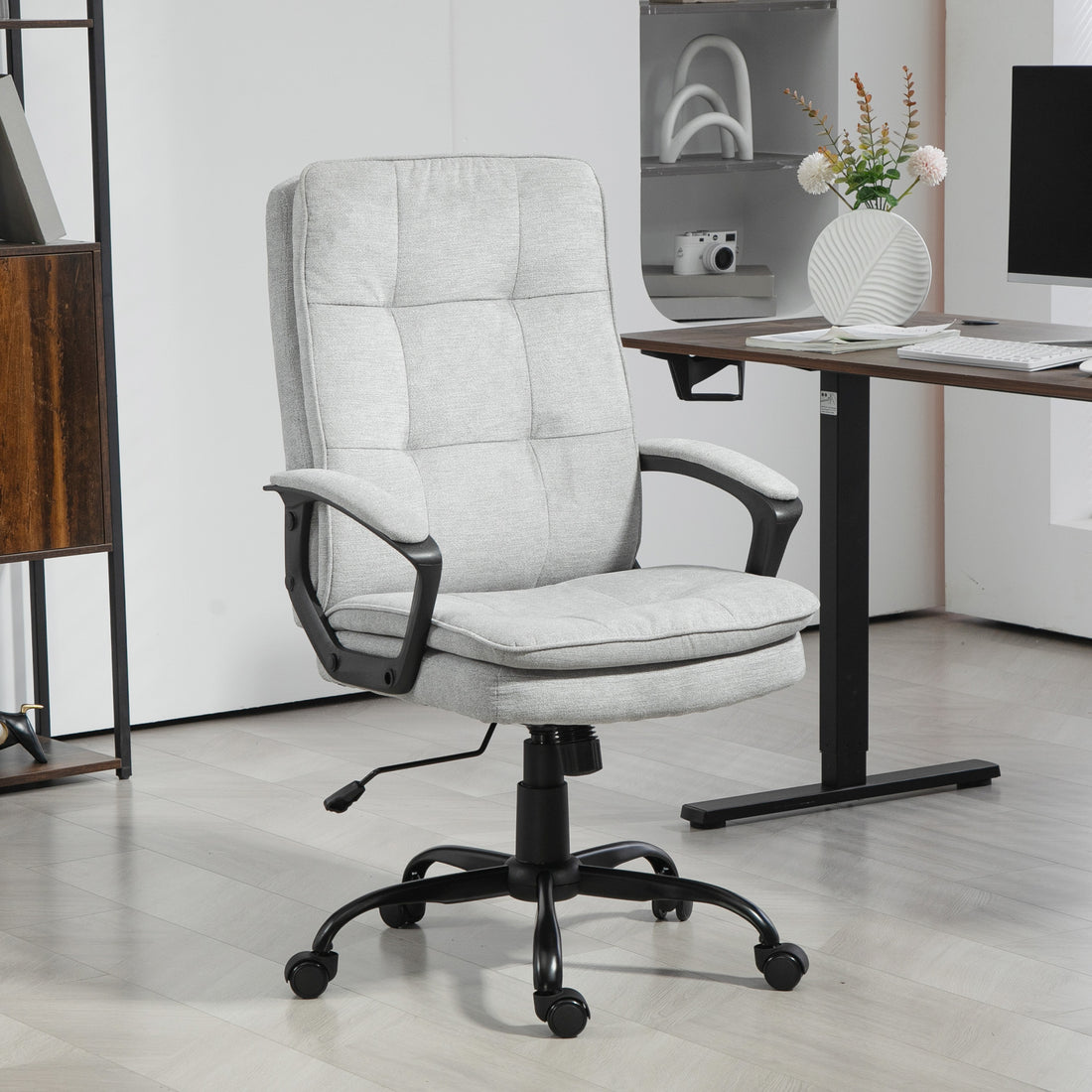 HOMCOM Linen-Look Double-Padded Office Chair - Grey