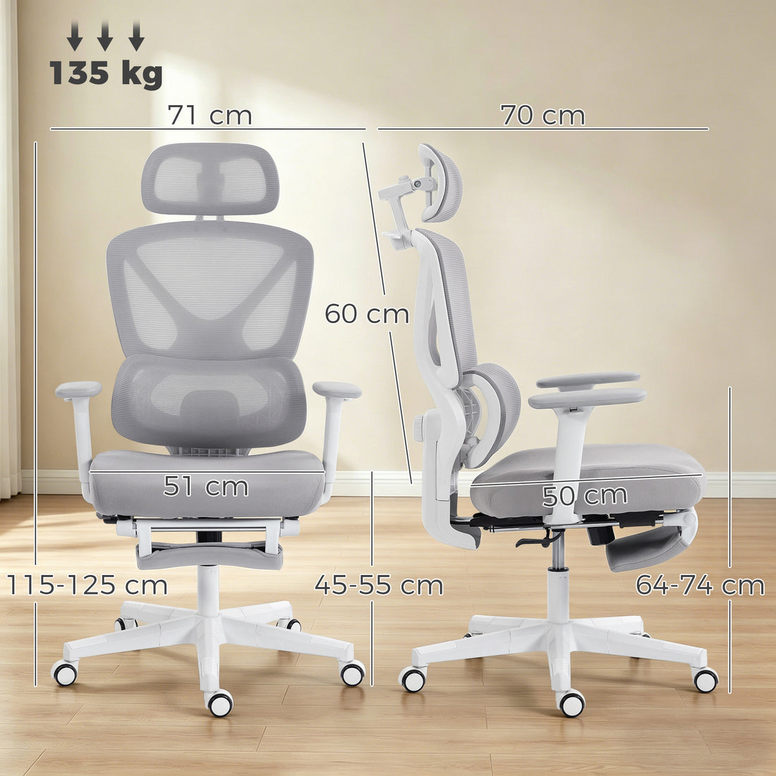 HOMCOM Ergonomic and Adjustable Office Chair - Grey