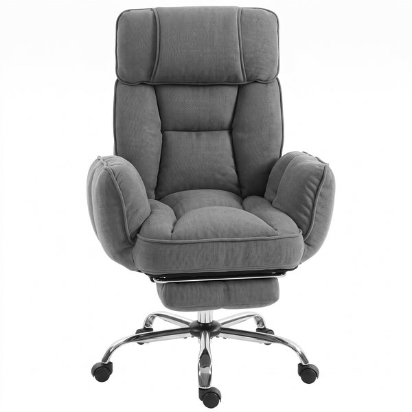 HOMCOM Executive Office Chair Height Adjustable Desk Chair Reclining Flip-up Armrest Footrest, Dark Grey