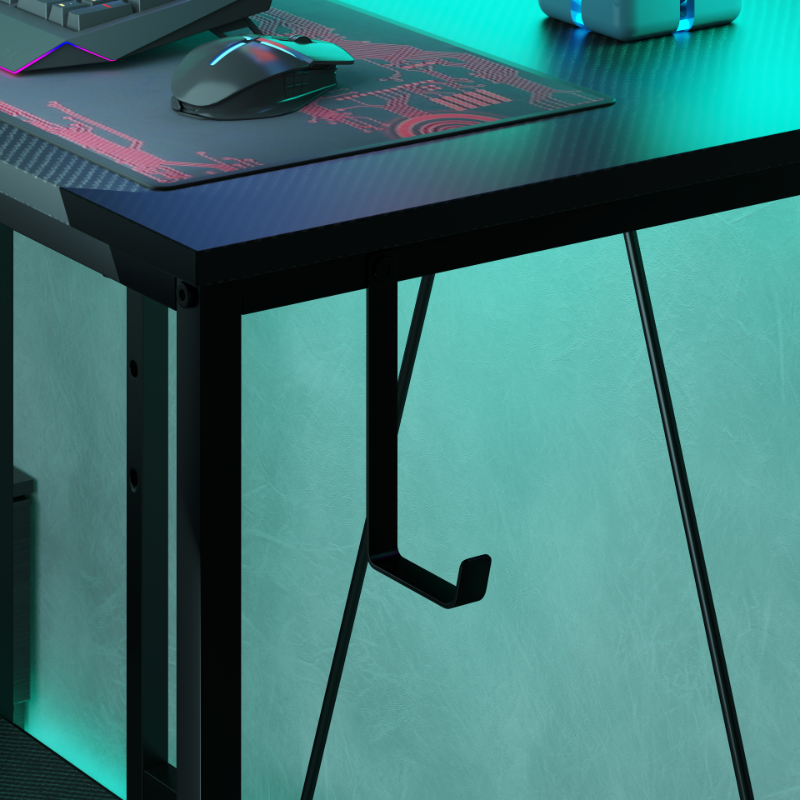 HOMCOM Reversible 'L' LED Light Gaming/Work Desk - Black