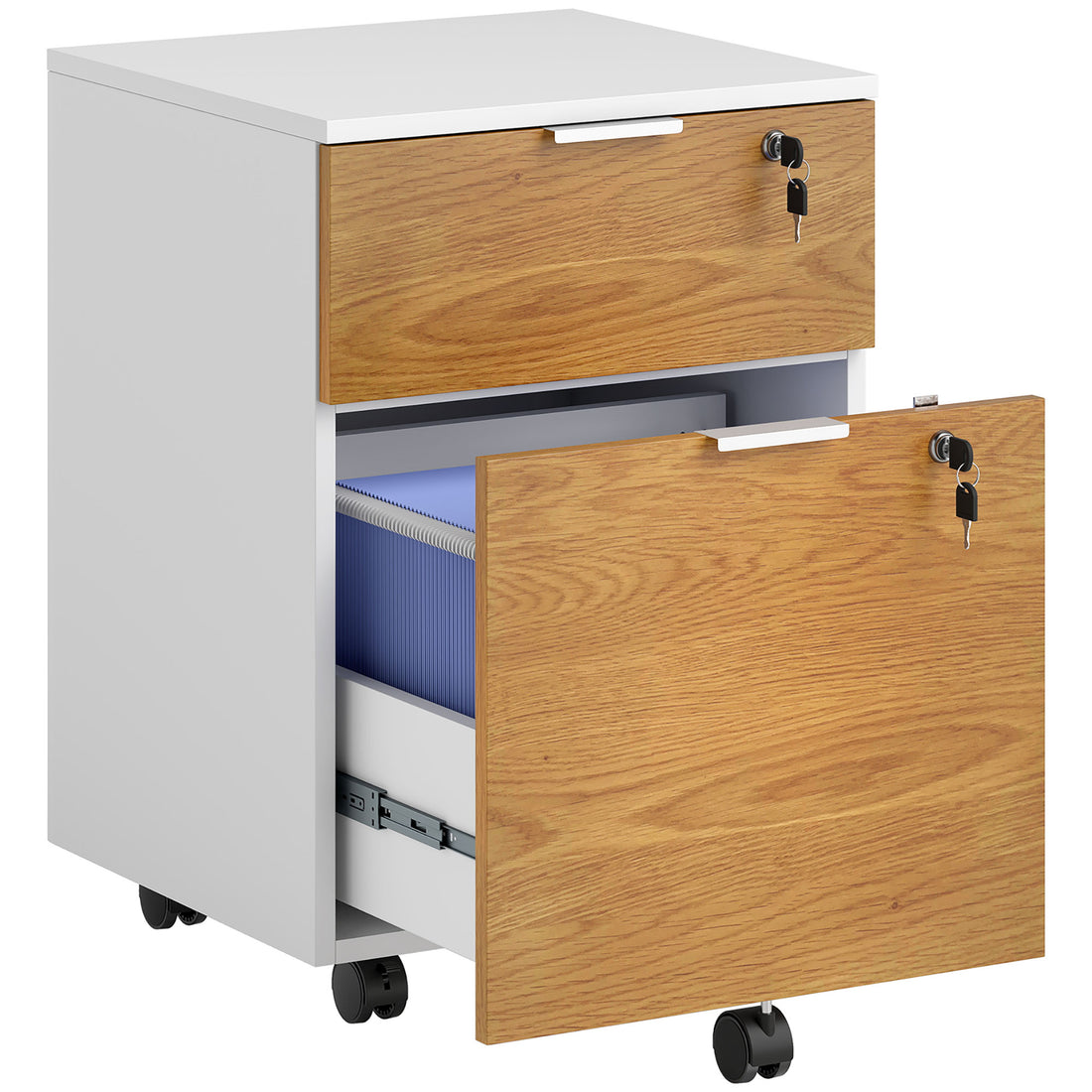 HOMCOM Two-Drawer Lockable Filing Cabinet - Wood Effect