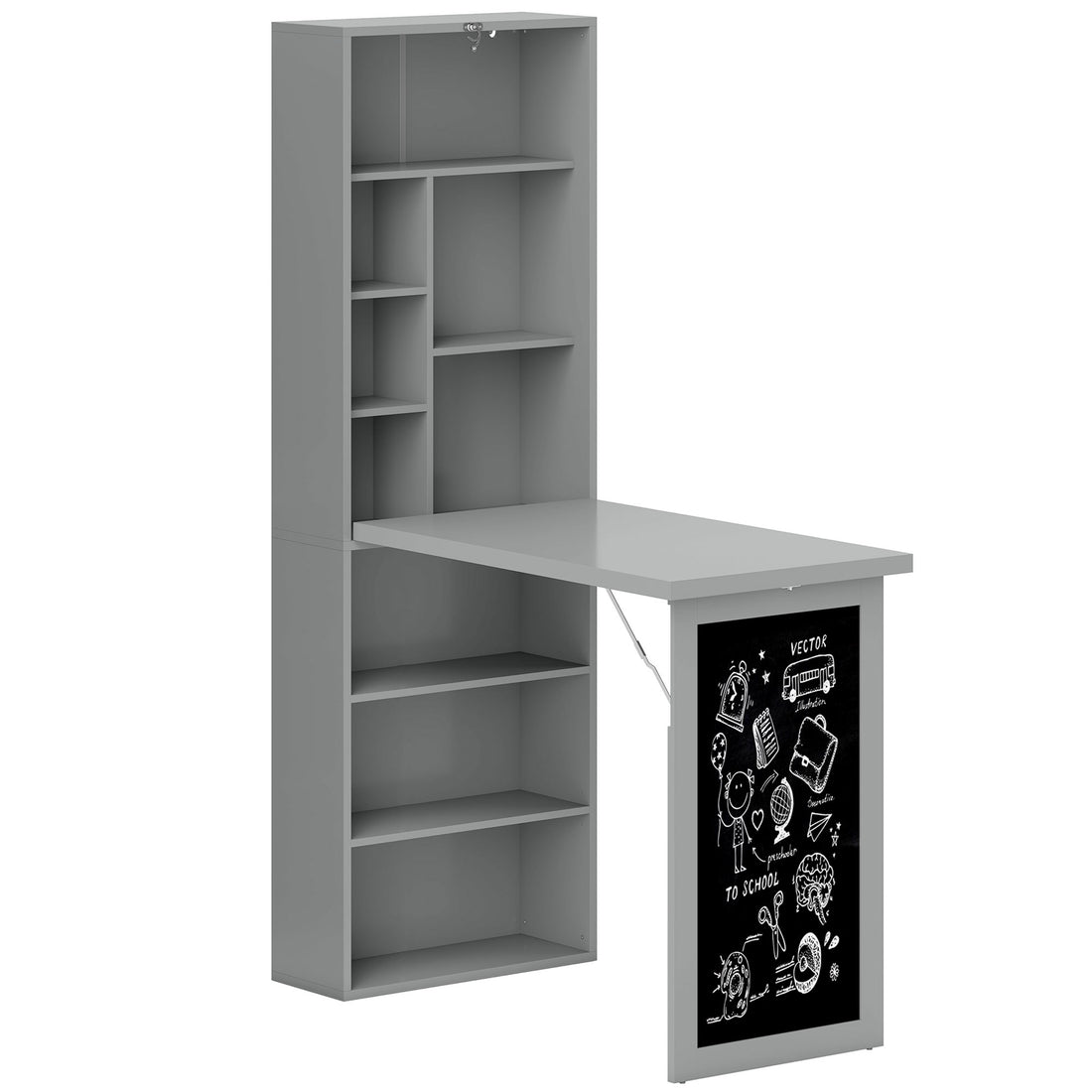 HOMCOM Folding Convertible Desk with Blackboard Multi-function Computer Office Workstation Side Shelf, Grey
