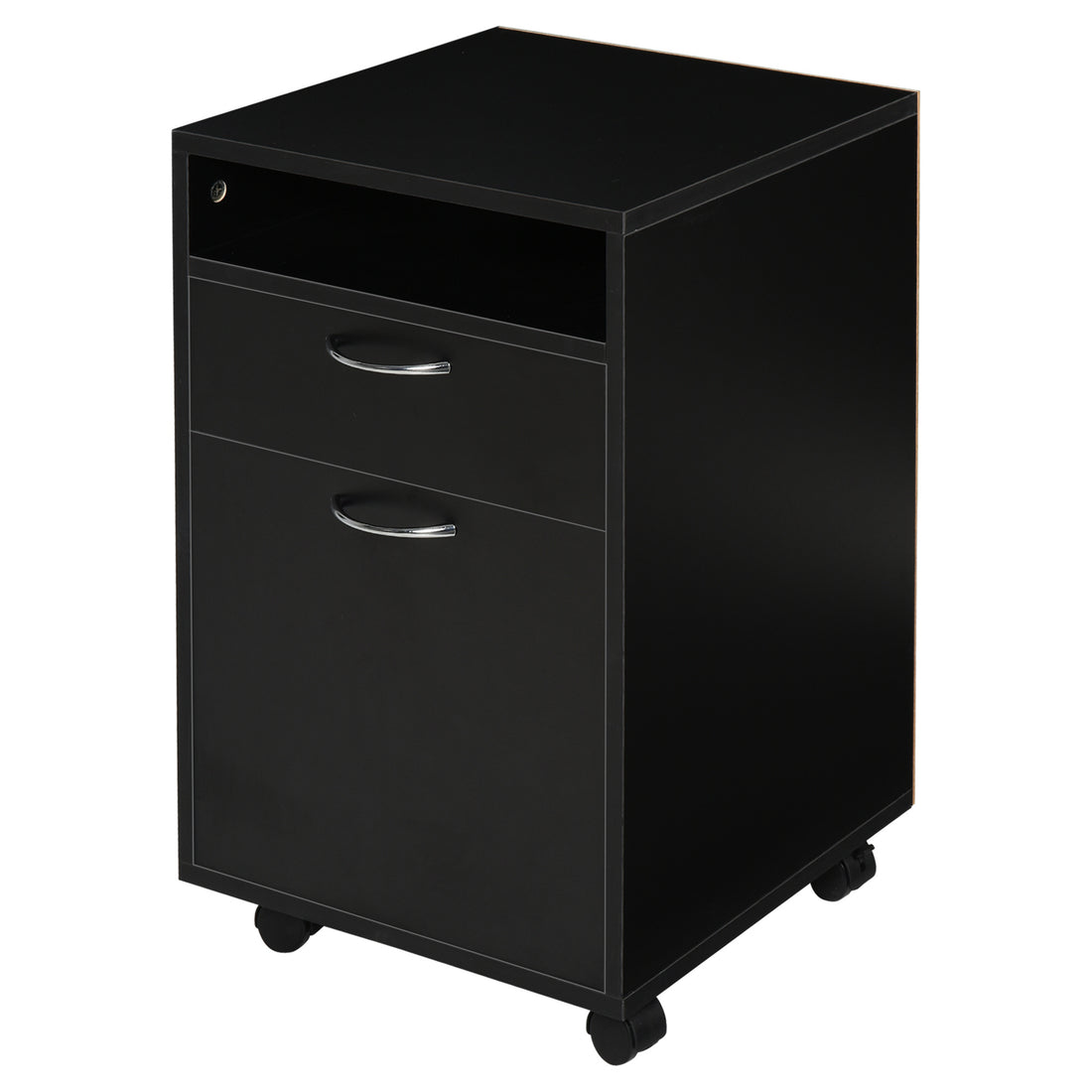 HOMCOM Filing Cabinet, Mobile File Cabinet with 2 Drawers, Office Home Organiser on Wheels for A4, Letter-Size File Folders, Mobile Printer with Open Shelf, Black