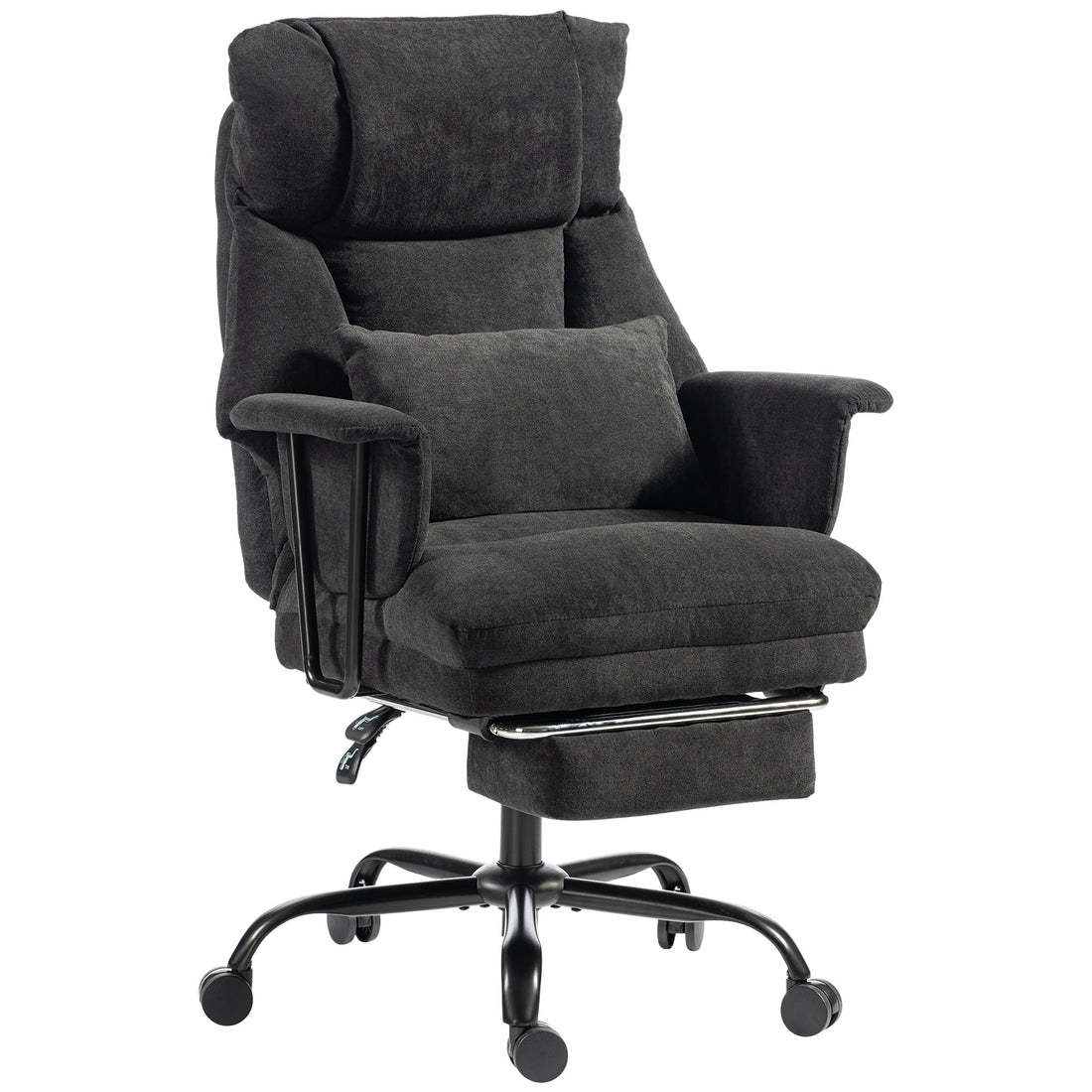 HOMCOM Office Chair, 180kg Heavy Duty Linen Computer Desk Chair with Lumbar Support, Wide Seat, Spring Cushion, Black